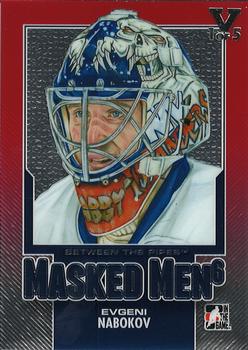 2015-16 In The Game Final Vault - 2013-14 In The Game Between The Pipes - Masked Men 6 Red (Silver Vault Stamp) #MM-11 Evgeni Nabokov Front