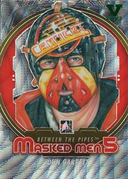 2015-16 In The Game Final Vault - 2012-13 In The Game Between The Pipes Masked Men 5 Silver Foil (Green Vault Stamp) #MM-13 John Garrett Front