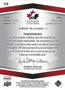 2014 Upper Deck Team Canada Juniors - Base Jerseys #179 Jared McCann Back