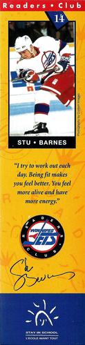 1993-94 Readers Club Winnipeg Jets Bookmarks #NNO Stu Barnes Front
