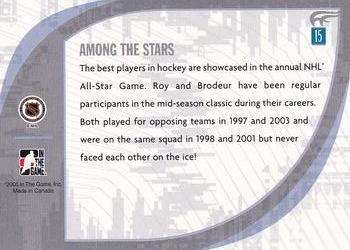 2005-06 In The Game Passing the Torch #15 Patrick Roy / Martin Brodeur Back