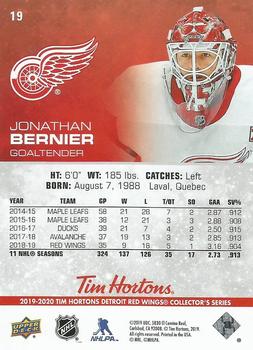 2019-20 Upper Deck Tim Hortons Detroit Red Wings #19 Jonathan Bernier Back