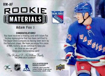 2019-20 Upper Deck - Rookie Materials #RM-AF Adam Fox Back