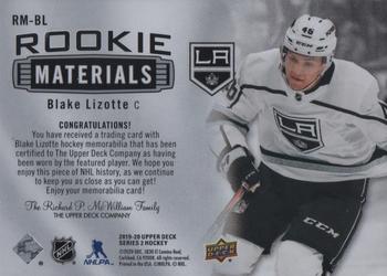 2019-20 Upper Deck - Rookie Materials #RM-BL Blake Lizotte Back