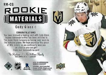 2019-20 Upper Deck - Rookie Materials #RM-CG Cody Glass Back