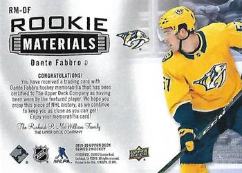 2019-20 Upper Deck - Rookie Materials #RM-DF Dante Fabbro Back