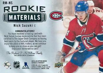 2019-20 Upper Deck - Rookie Materials #RM-NS Nick Suzuki Back
