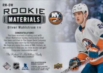 2019-20 Upper Deck - Rookie Materials #RM-OW Oliver Wahlstrom Back