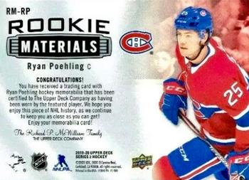 2019-20 Upper Deck - Rookie Materials #RM-RP Ryan Poehling Back