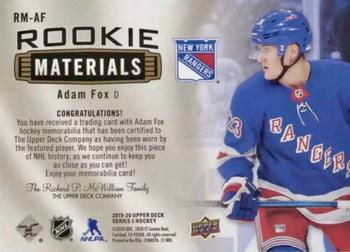 2019-20 Upper Deck - Rookie Materials Patch #RM-AF Adam Fox Back