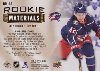 2019-20 Upper Deck - Rookie Materials Patch #RM-AT Alexandre Texier Back