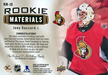 2019-20 Upper Deck - Rookie Materials Patch #RM-JD Joey Daccord Back