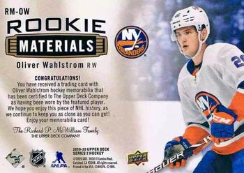2019-20 Upper Deck - Rookie Materials Patch #RM-OW Oliver Wahlstrom Back