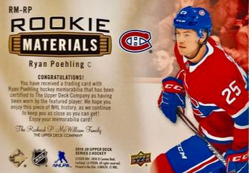 2019-20 Upper Deck - Rookie Materials Patch #RM-RP Ryan Poehling Back