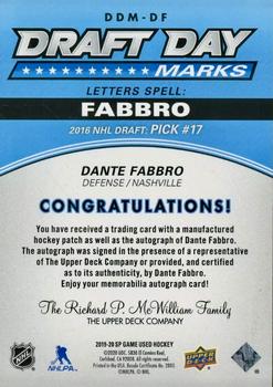 2019-20 SP Game Used - Draft Day Marks Rookies #DDM-DF Dante Fabbro Back
