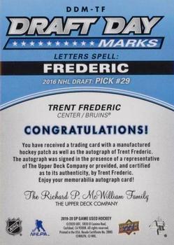 2019-20 SP Game Used - Draft Day Marks Rookies #DDM-TF Trent Frederic Back