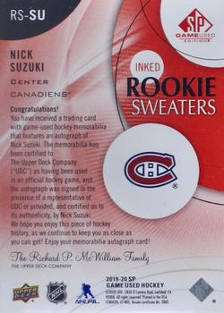 2019-20 SP Game Used - Inked Rookie Sweaters Tag #RS-SU Nick Suzuki Back