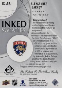 2019-20 SP Game Used - Inked Sweaters #IS-AB Aleksander Barkov Back