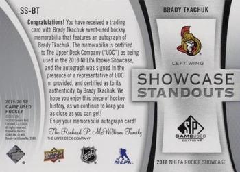 2019-20 SP Game Used - Showcase Standouts Jersey Autographs #SS-BT Brady Tkachuk Back
