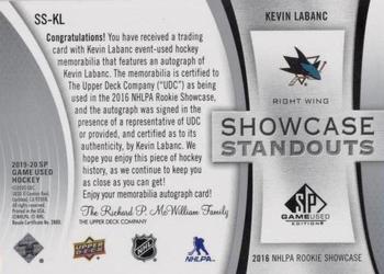 2019-20 SP Game Used - Showcase Standouts Jersey Autographs #SS-KL Kevin Labanc Back