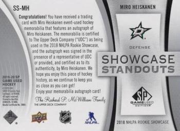 2019-20 SP Game Used - Showcase Standouts Jersey Autographs #SS-MH Miro Heiskanen Back