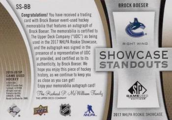 2019-20 SP Game Used - Showcase Standouts Patch Autographs #SS-BB Brock Boeser Back