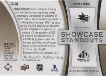 2019-20 SP Game Used - Showcase Standouts Patch Autographs #SS-KL Kevin Labanc Back