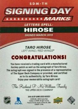 2019-20 SP Game Used - Signing Day Marks #SDM-TH Taro Hirose Back