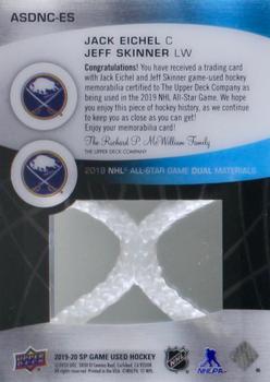 2019-20 SP Game Used - 2019 NHL All-Star Game Material Net Cord Duals #ASDNC-ES Jack Eichel / Jeff Skinner Back