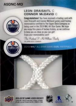 2019-20 SP Game Used - 2019 NHL All-Star Game Material Net Cord Duals #ASDNC-MD Connor McDavid / Leon Draisaitl Back