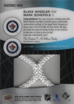 2019-20 SP Game Used - 2019 NHL All-Star Game Material Net Cord Duals #ASDNC-WS Blake Wheeler / Mark Scheifele Back