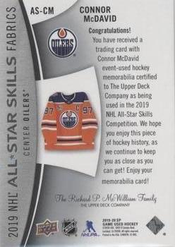 2019-20 SP Game Used - 2019 NHL All-Star Skills Fabric #AS-CM Connor McDavid Back