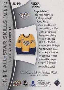 2019-20 SP Game Used - 2019 NHL All-Star Skills Fabric #AS-PR Pekka Rinne Back