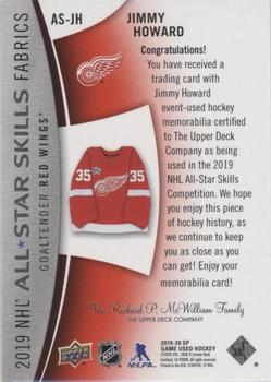 2019-20 SP Game Used - 2019 NHL All-Star Skills Fabric Tag #AS-JH Jimmy Howard Back
