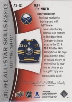 2019-20 SP Game Used - 2019 NHL All-Star Skills Fabric Tag #AS-JS Jeff Skinner Back