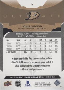 2019-20 Upper Deck Ultimate Collection #3 John Gibson Back