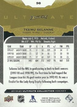 2019-20 Upper Deck Ultimate Collection #98 Teemu Selanne Back