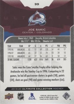 2019-20 Upper Deck Ultimate Collection #99 Joe Sakic Back