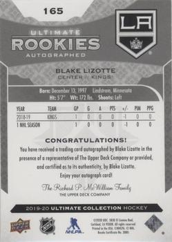 2019-20 Upper Deck Ultimate Collection #165 Blake Lizotte Back