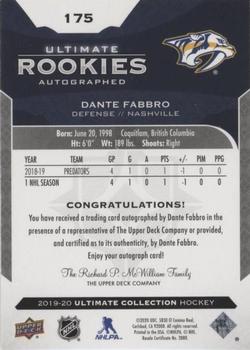 2019-20 Upper Deck Ultimate Collection #175 Dante Fabbro Back