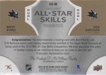 2019-20 SP Game Used - 2019 NHL All-Star Skills Fabric Duals Patch #AS2-BK Brent Burns / Erik Karlsson Back
