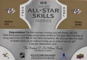 2019-20 SP Game Used - 2019 NHL All-Star Skills Fabric Duals Patch #AS2-JR Roman Josi / Pekka Rinne Back