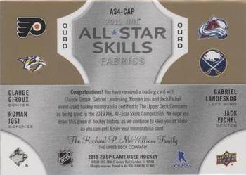2019-20 SP Game Used - 2019 NHL All-Star Skills Fabric Quads Patch #AS4-CAP Claude Giroux / Gabriel Landeskog / Roman Josi / Jack Eichel Back