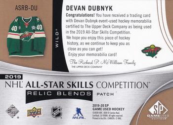 2019-20 SP Game Used - 2019 NHL All-Star Skills Relic Blends Patch #ASRB-DU Devan Dubnyk Back