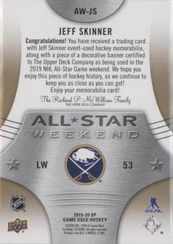 2019-20 SP Game Used - 2019 NHL All-Star Weekend Banner/Patch #AW-JS Jeff Skinner Back