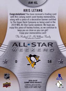 2019-20 SP Game Used - 2019 NHL All-Star Weekend Banner/Patch #AW-KL Kris Letang Back
