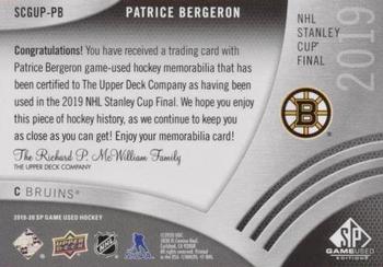 2019-20 SP Game Used - 2019 NHL Stanley Cup Final Game Used Pucks #SCGUP-PB Patrice Bergeron Back