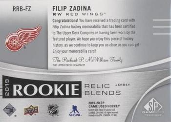 2019-20 SP Game Used - 2019 Rookie Relic Blends #RRB-FZ Filip Zadina Back