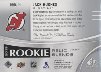 2019-20 SP Game Used - 2019 Rookie Relic Blends #RRB-JH Jack Hughes Back
