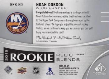 2019-20 SP Game Used - 2019 Rookie Relic Blends #RRB-ND Noah Dobson Back